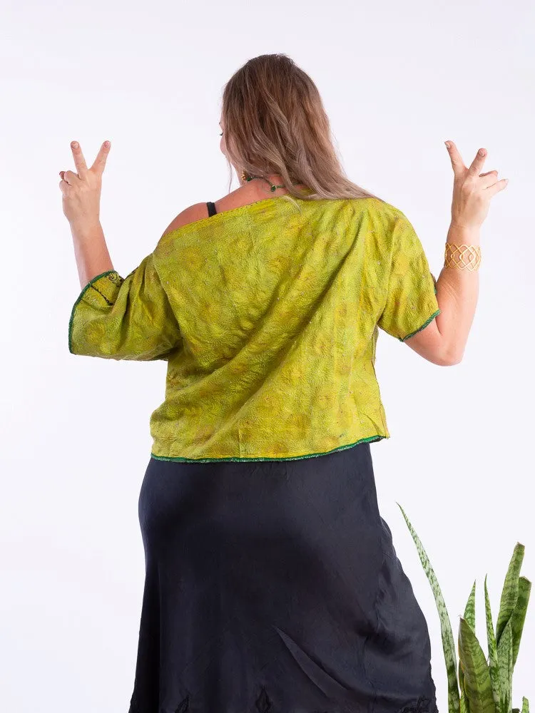 Wannabegeisha silk reversible top lime green
