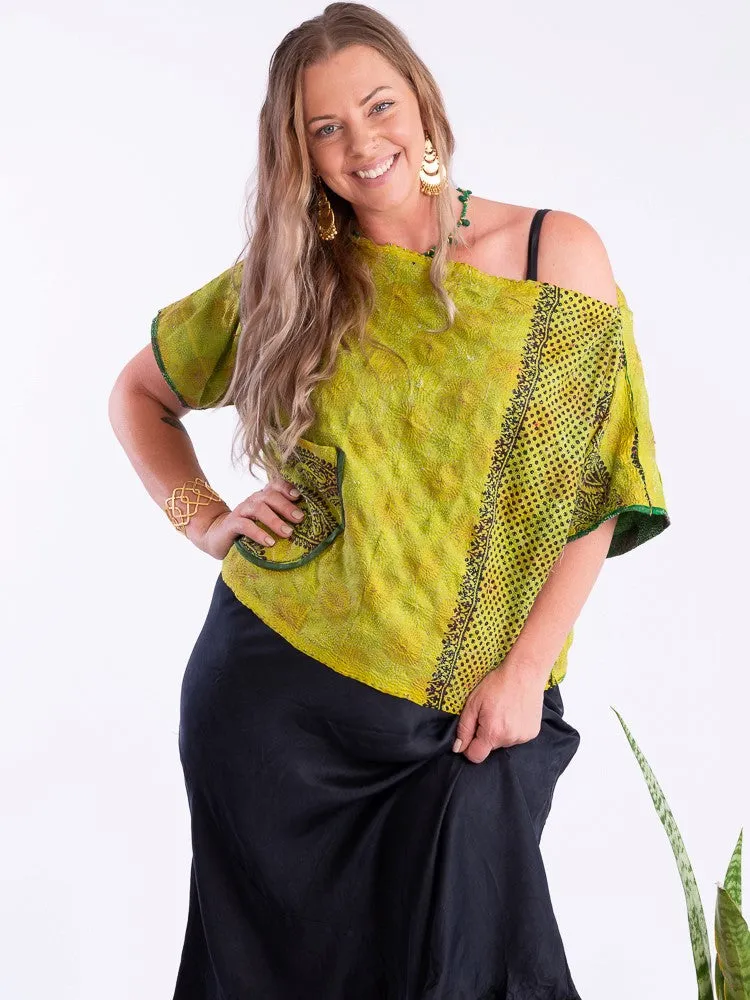 Wannabegeisha silk reversible top lime green