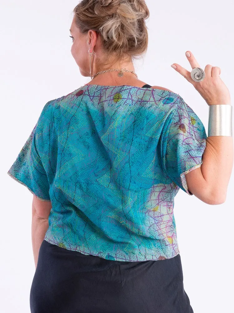 Wannabegeisha silk reversible top oceans ziggy
