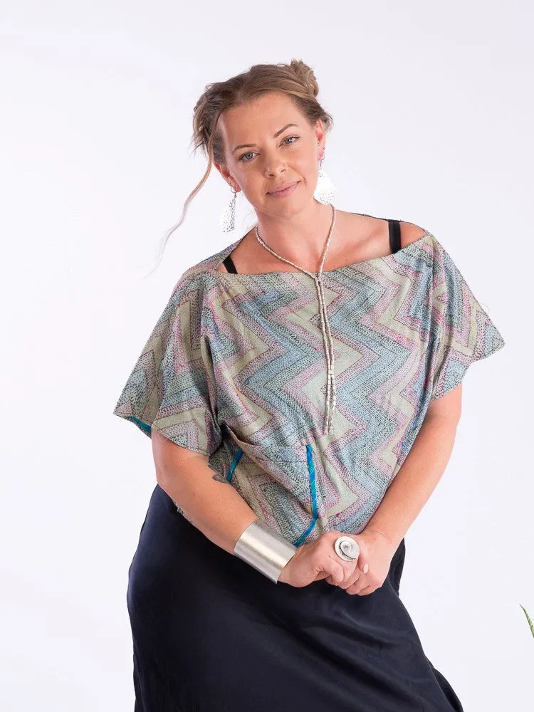 Wannabegeisha silk reversible top oceans ziggy