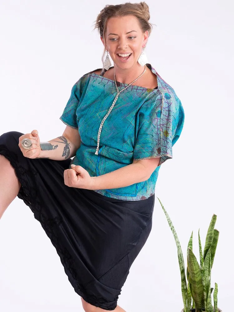 Wannabegeisha silk reversible top oceans ziggy