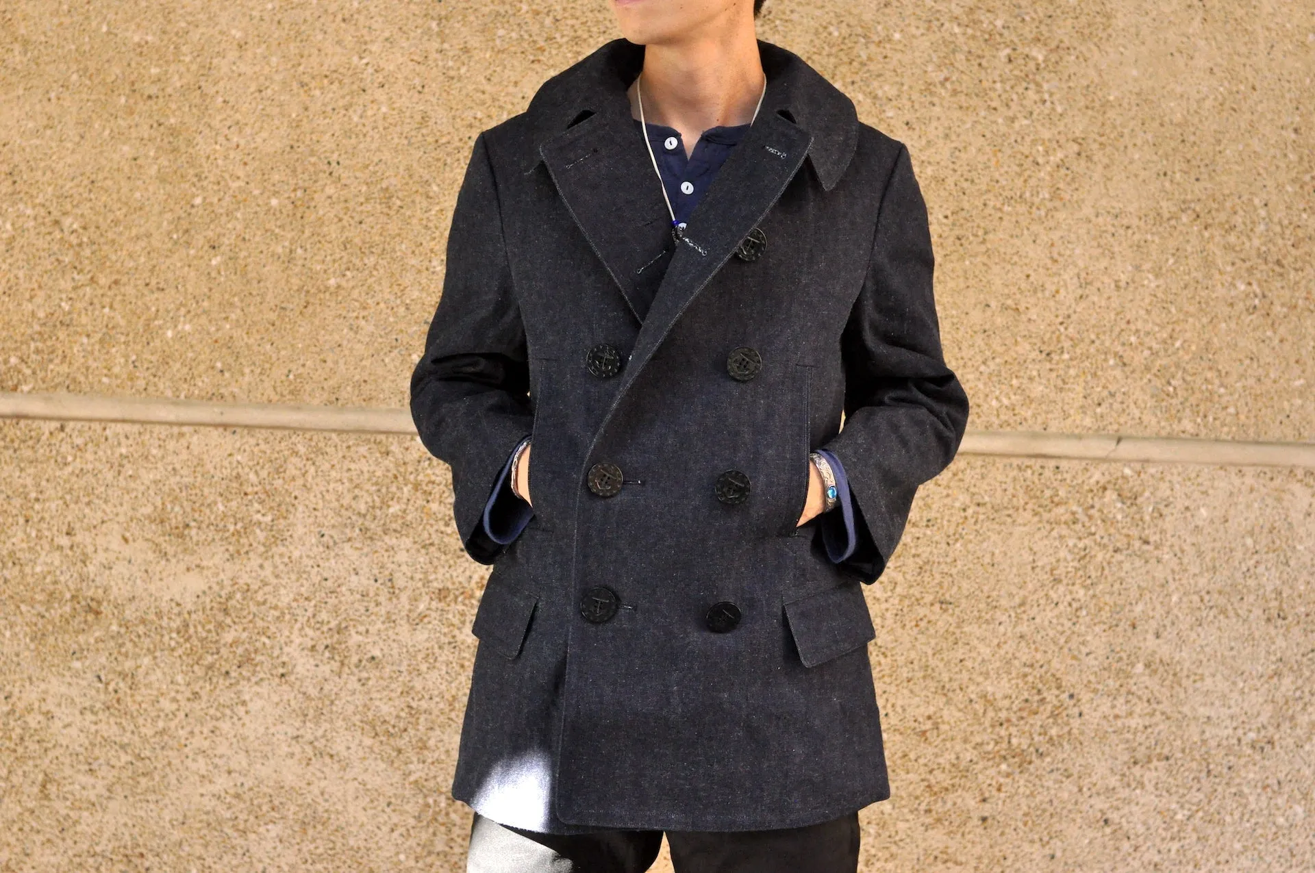 Warehouse Indigo Dyed Denim "WWI Style 13 Stars" Pea Coat