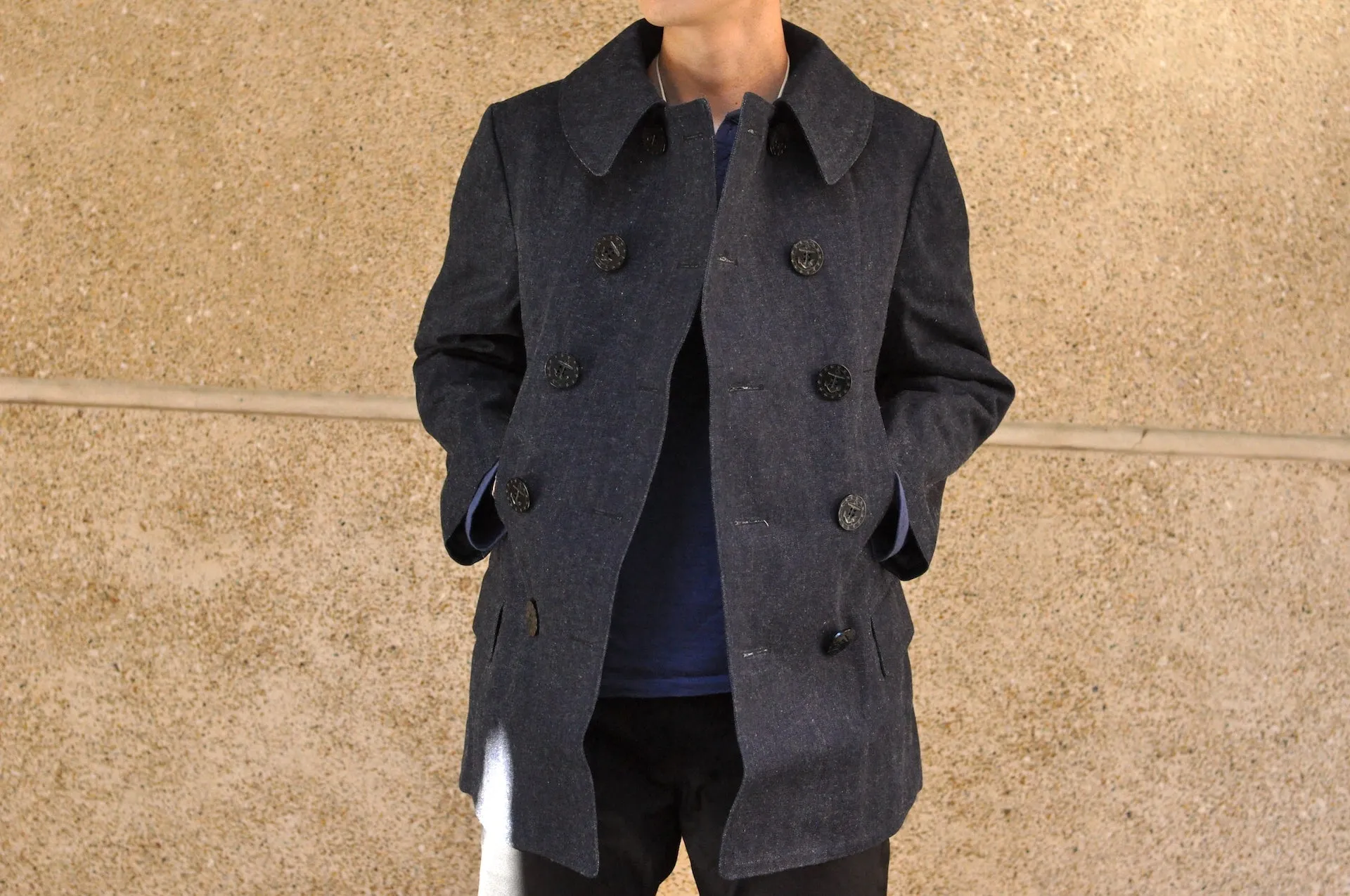 Warehouse Indigo Dyed Denim "WWI Style 13 Stars" Pea Coat