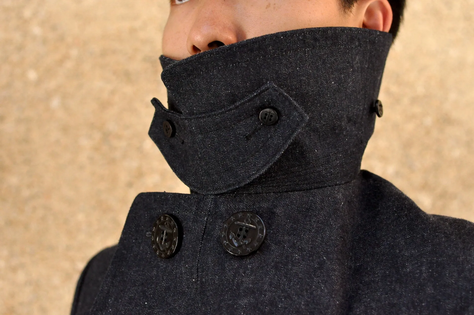 Warehouse Indigo Dyed Denim "WWI Style 13 Stars" Pea Coat