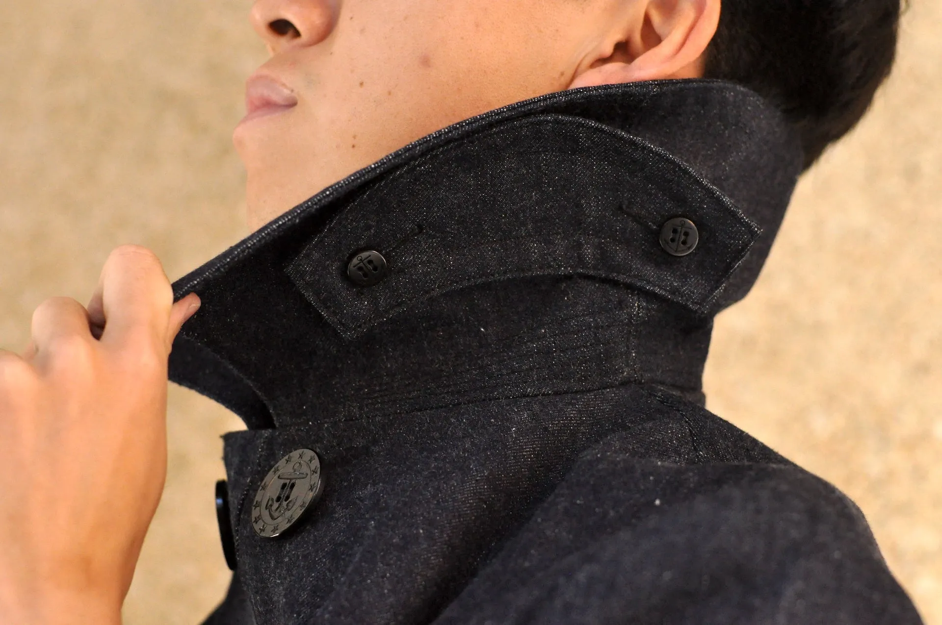 Warehouse Indigo Dyed Denim "WWI Style 13 Stars" Pea Coat