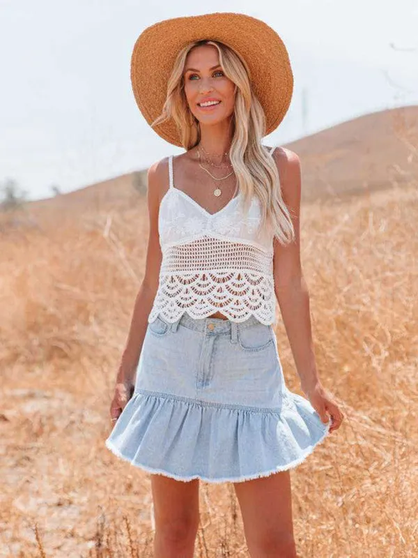 Washed denim wish pleated skirt