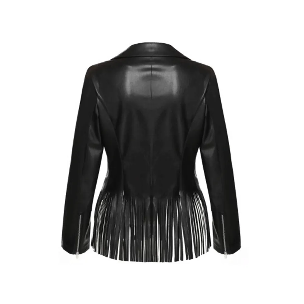 Western Fringe Black Leather Jacket for Women Cowgirl WFJ745
