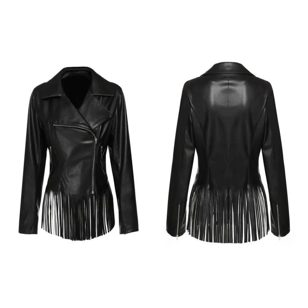 Western Fringe Black Leather Jacket for Women Cowgirl WFJ745