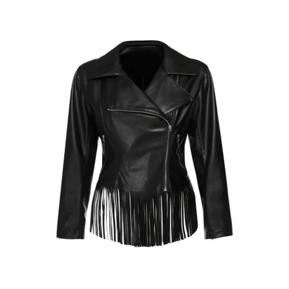 Western Fringe Black Leather Jacket for Women Cowgirl WFJ745
