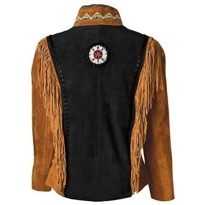 Western Fringe Brown Suede Leather Bone Beaded Jacket for Women WFJ507