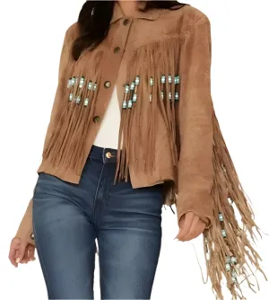 Western Fringe Brown Suede Leather Jacket for Women WFJ515