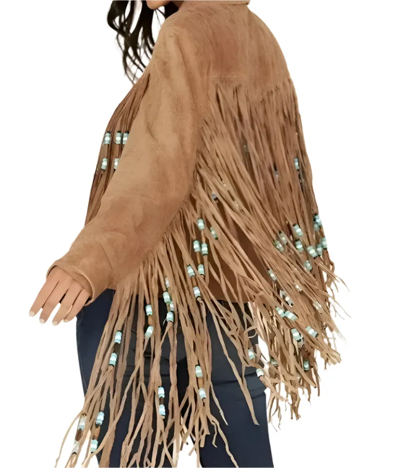 Western Fringe Brown Suede Leather Jacket for Women WFJ515