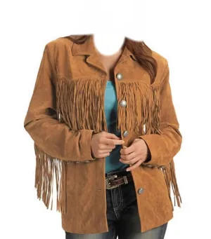 Western Fringe Brown Suede Leather Jacket for Women WFJ544
