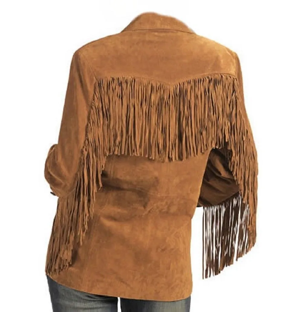 Western Fringe Brown Suede Leather Jacket for Women WFJ544