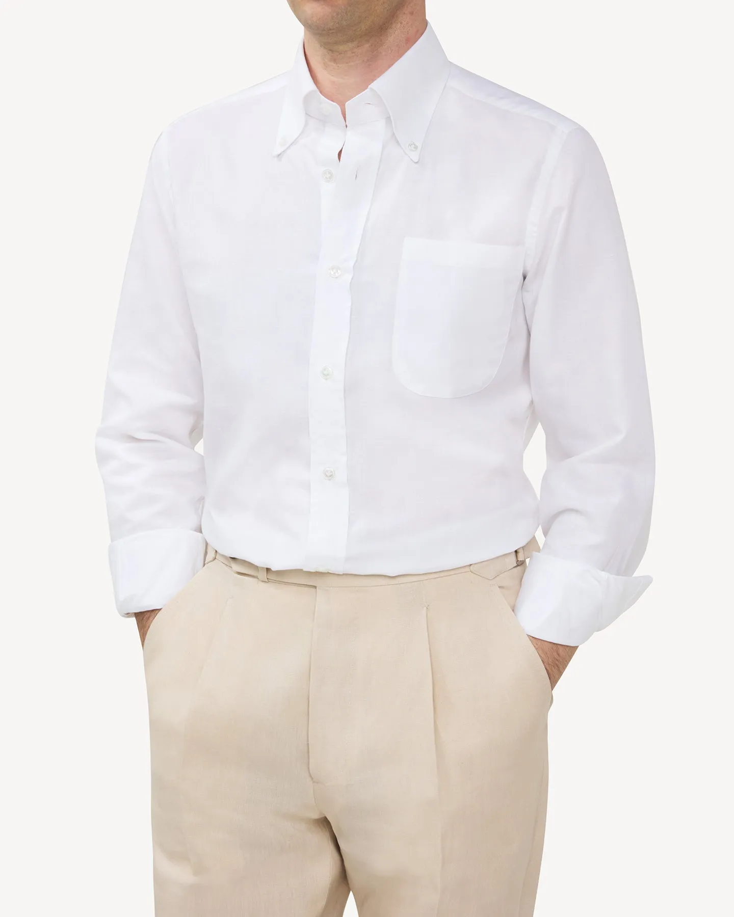 White Cotton Linen Button Down Shirt