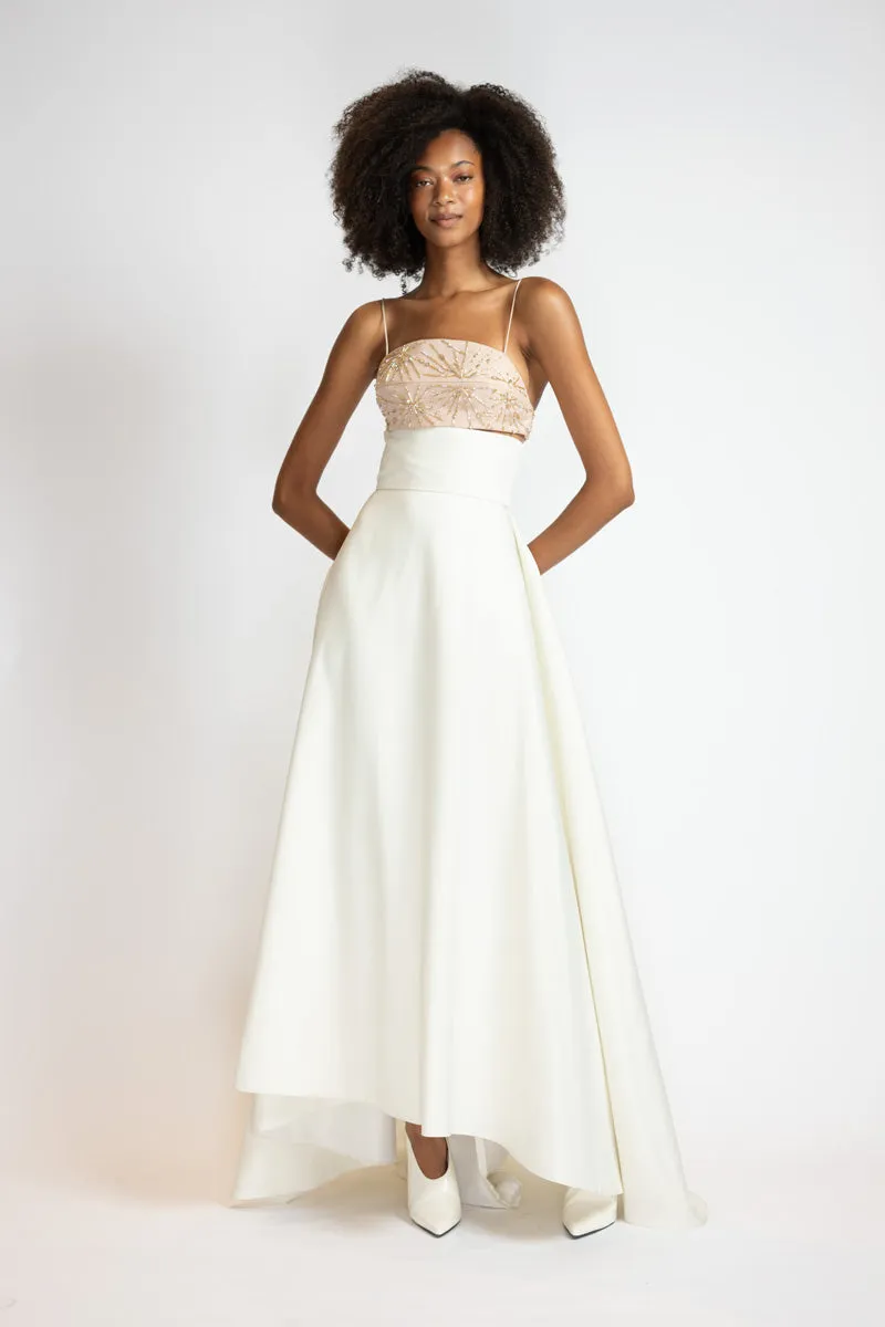 White Faille Embroidered Bodice