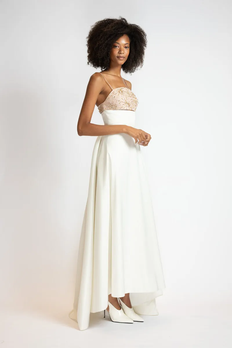 White Faille Embroidered Bodice