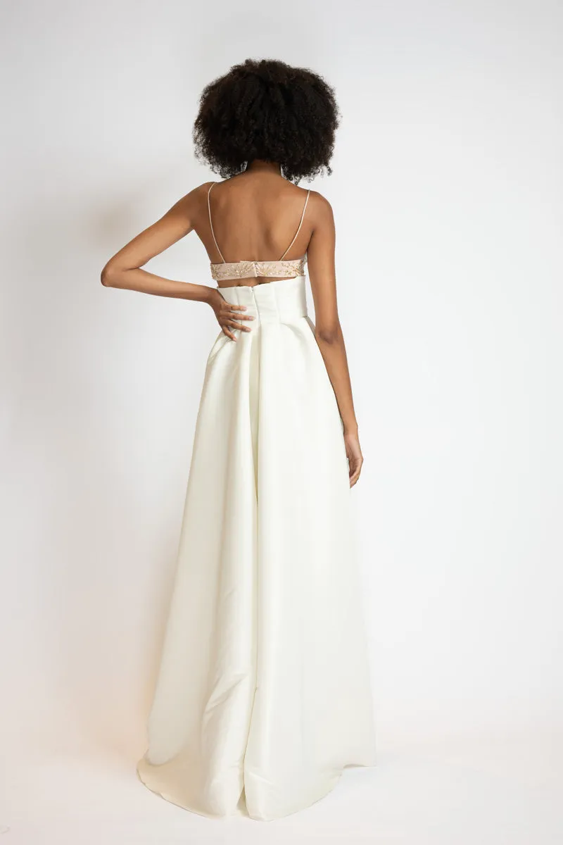 White Faille Embroidered Bodice