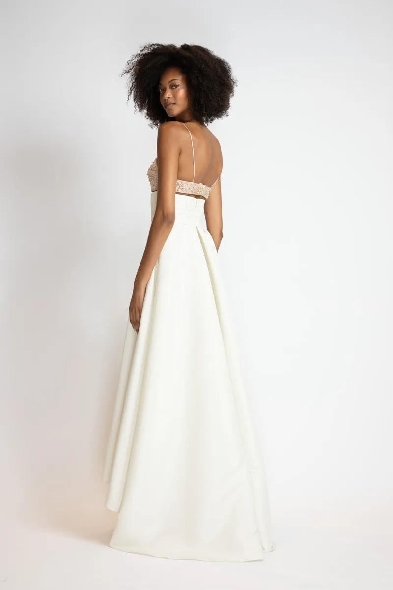 White Faille Embroidered Bodice