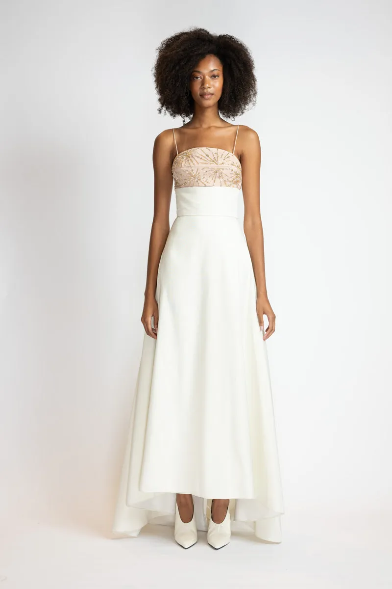 White Faille Embroidered Bodice