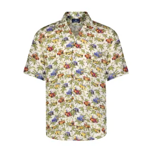 White, Green, and Blue Car Print Short Sleeve Shirt