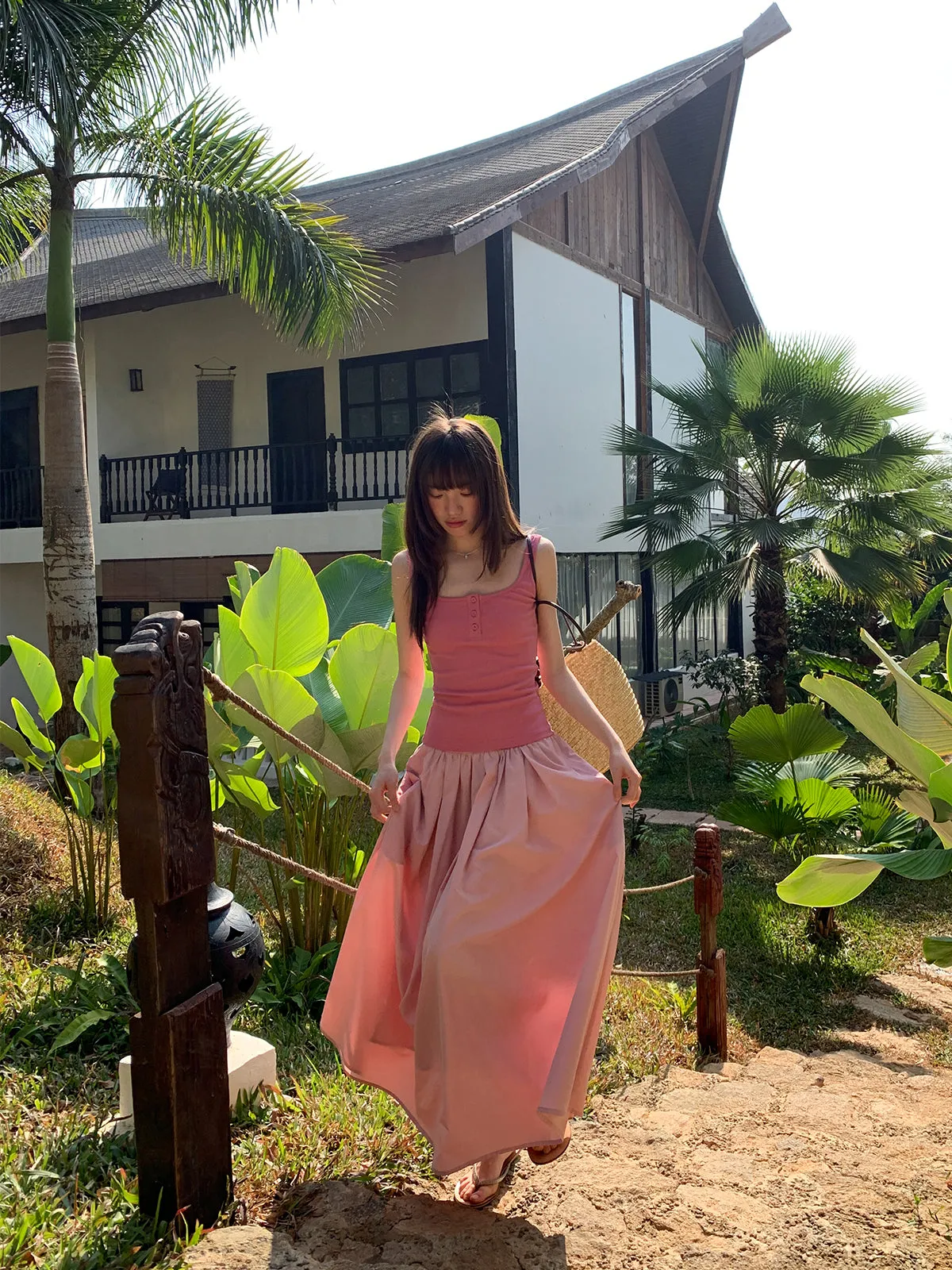 Wide waist swing A-line skirt