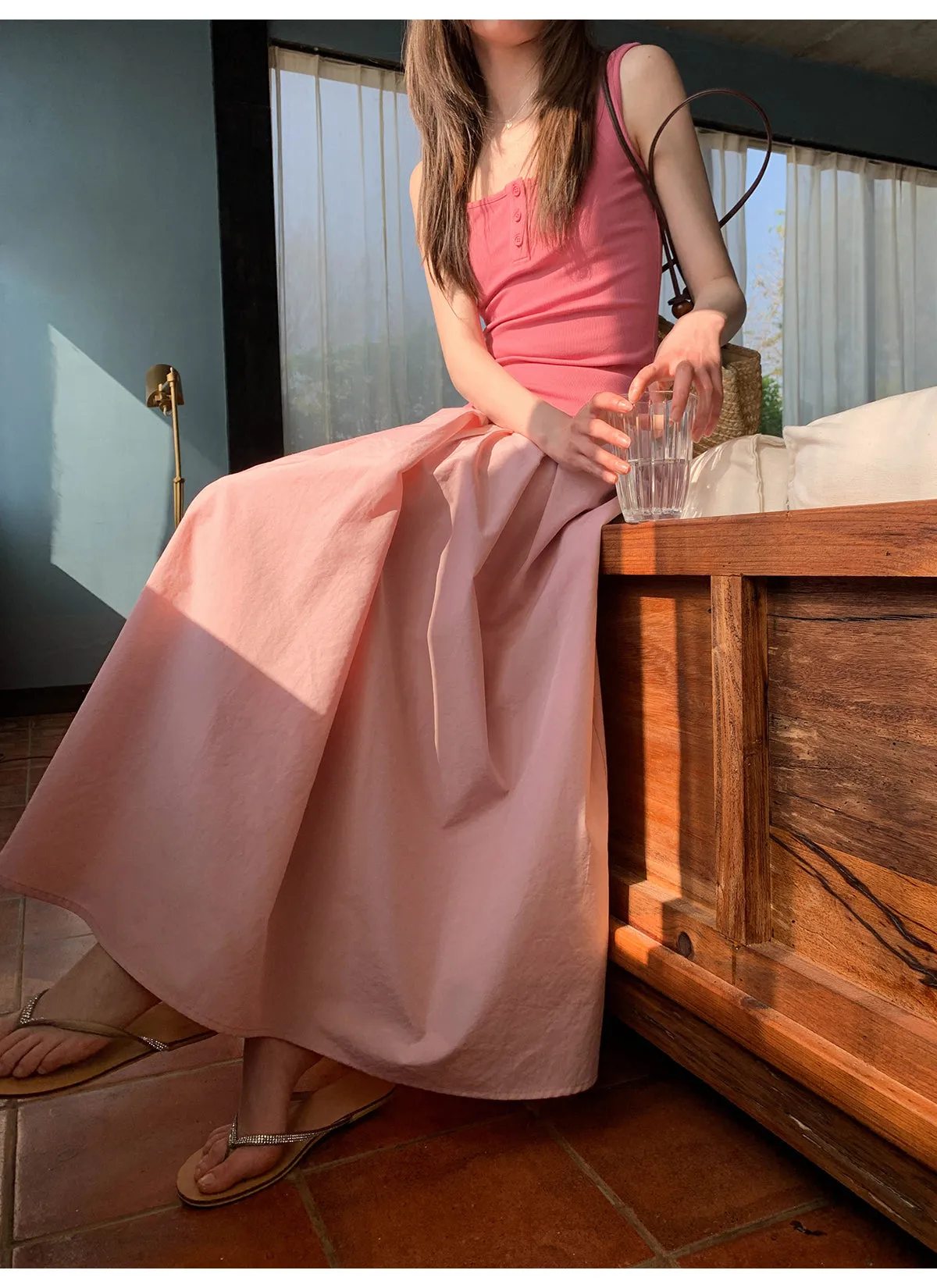 Wide waist swing A-line skirt