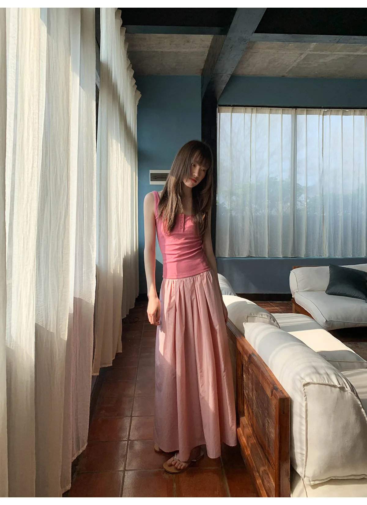 Wide waist swing A-line skirt