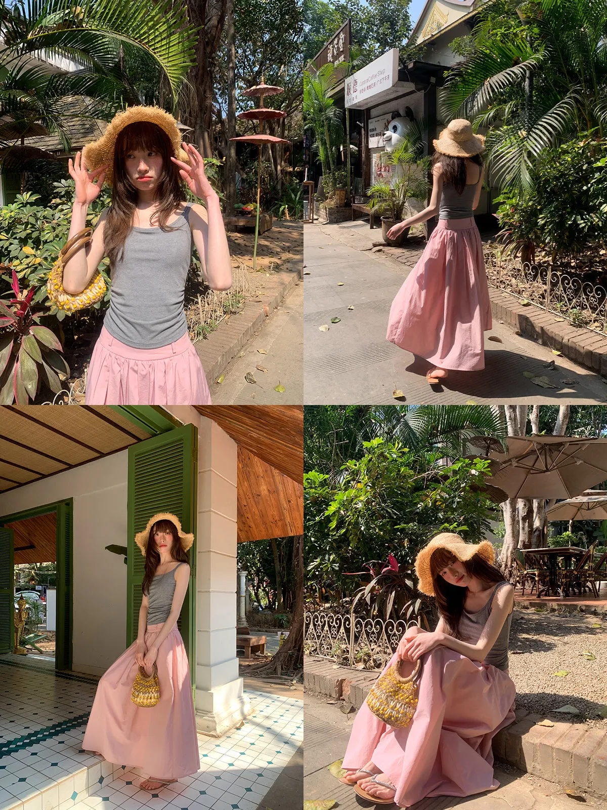 Wide waist swing A-line skirt