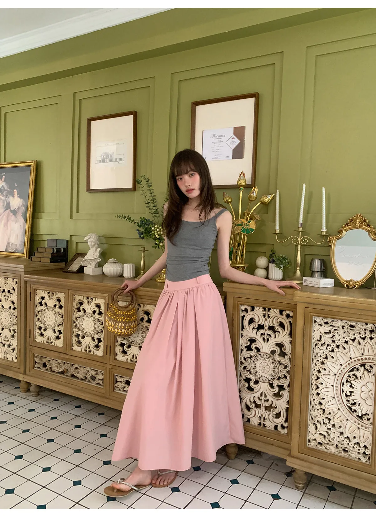 Wide waist swing A-line skirt