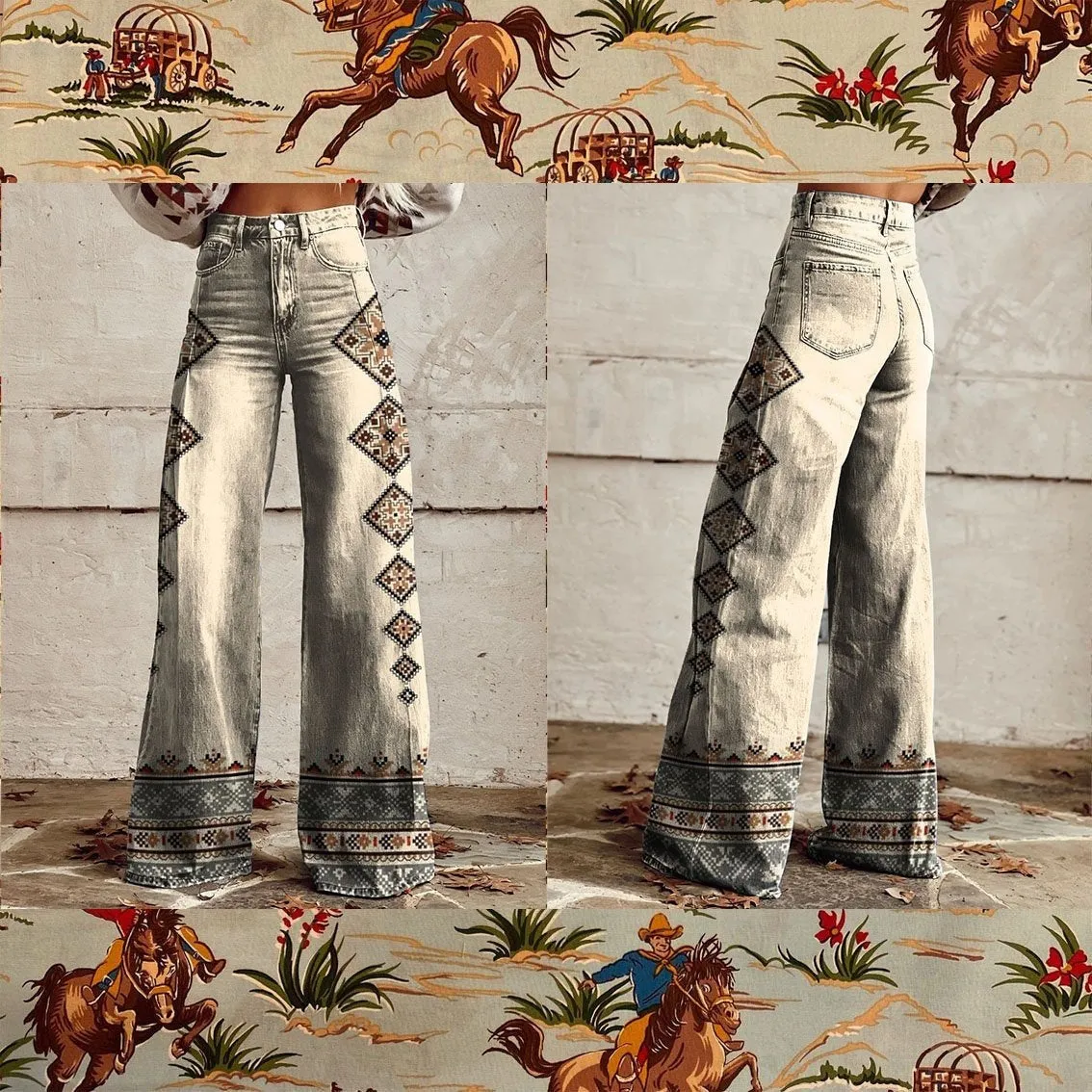 Women's 3D Printed Straight Casual Wide-leg Pants