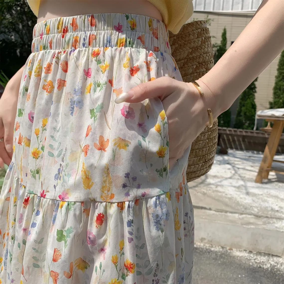 Women's A-Line Floral Print Skirt with Elastic Waist