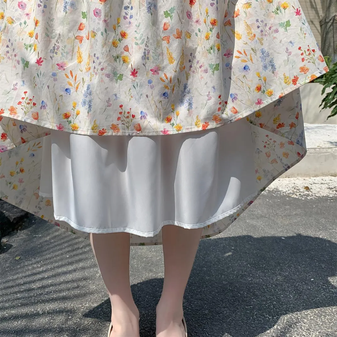 Women's A-Line Floral Print Skirt with Elastic Waist