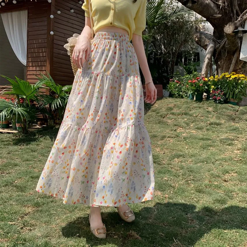 Women's A-Line Floral Print Skirt with Elastic Waist