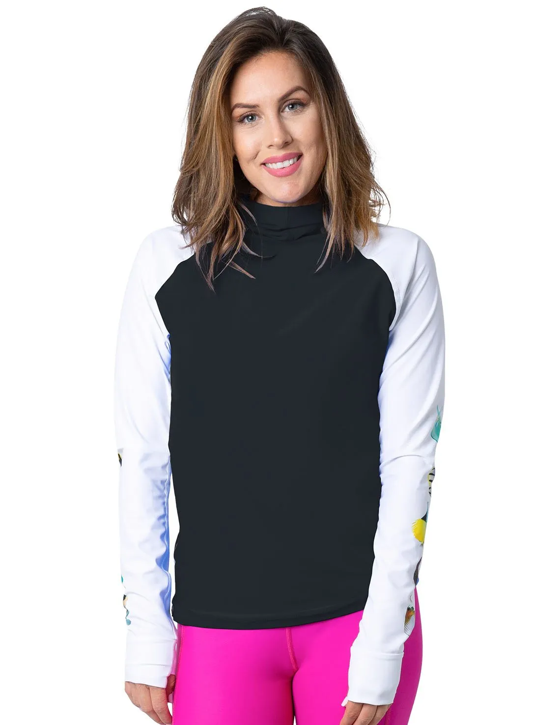 Women's Snorkel Hoodie Rash Guard - Hawaii Fish ID - Black