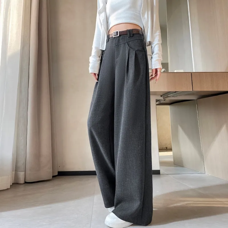 Women's Solid Wide-Leg Pleated Trousers for a Chic Look