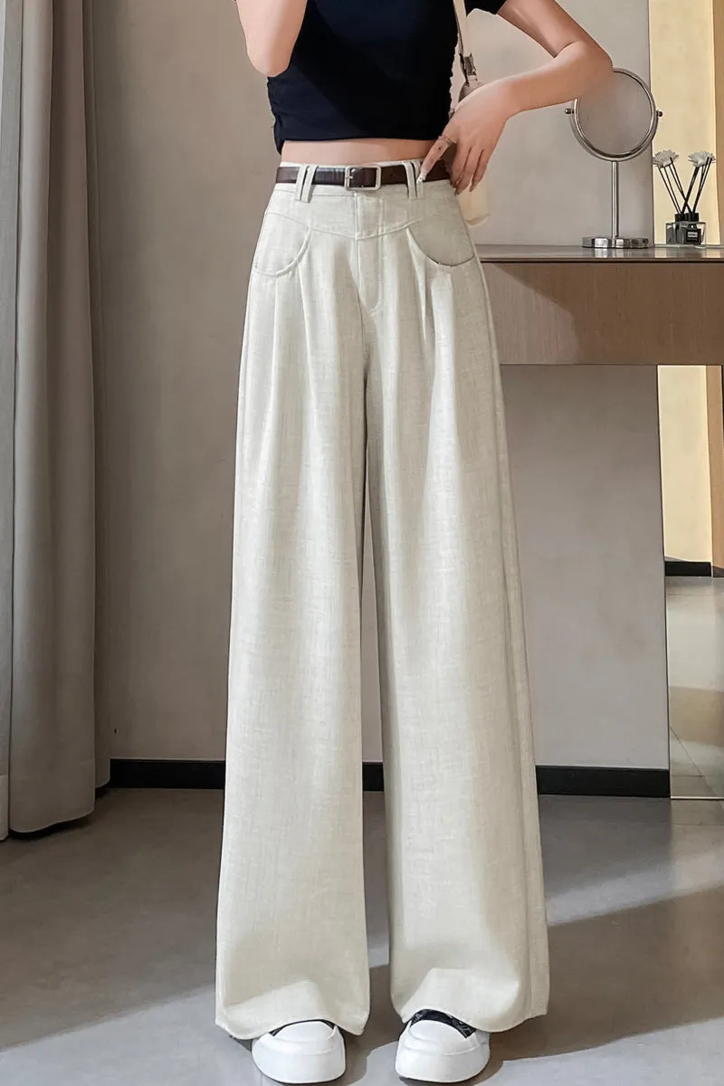 Women's Solid Wide-Leg Pleated Trousers for a Chic Look