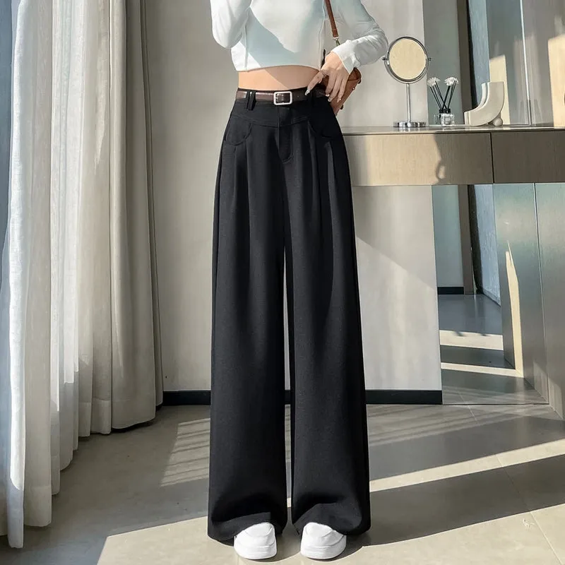Women's Solid Wide-Leg Pleated Trousers for a Chic Look