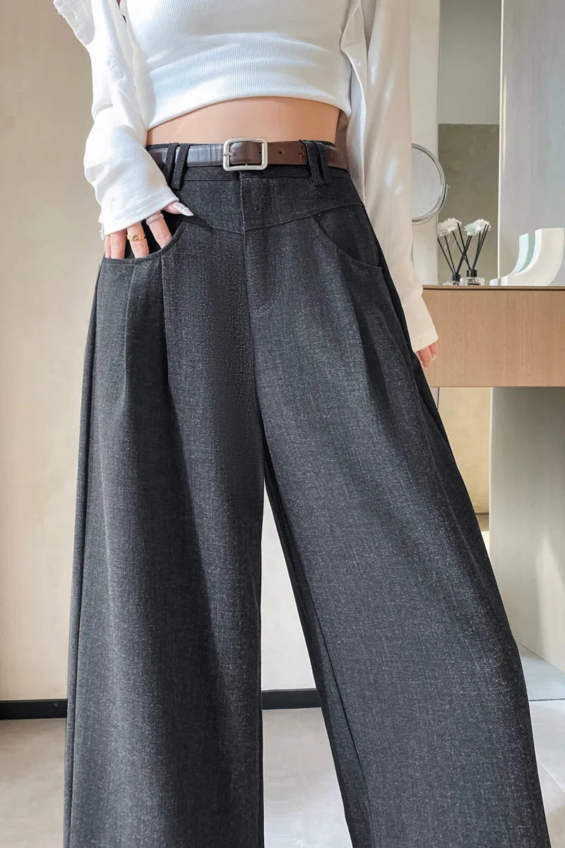 Women's Solid Wide-Leg Pleated Trousers for a Chic Look