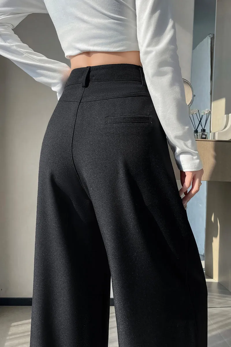 Women's Solid Wide-Leg Pleated Trousers for a Chic Look