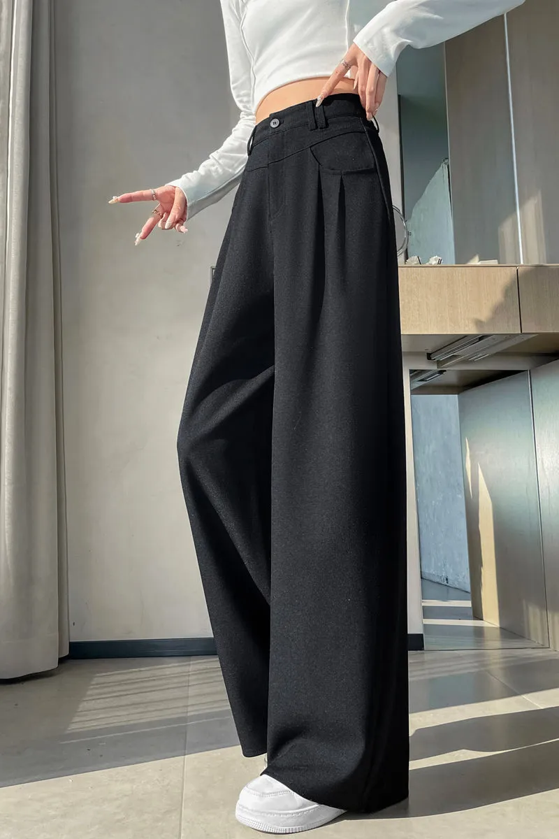 Women's Solid Wide-Leg Pleated Trousers for a Chic Look