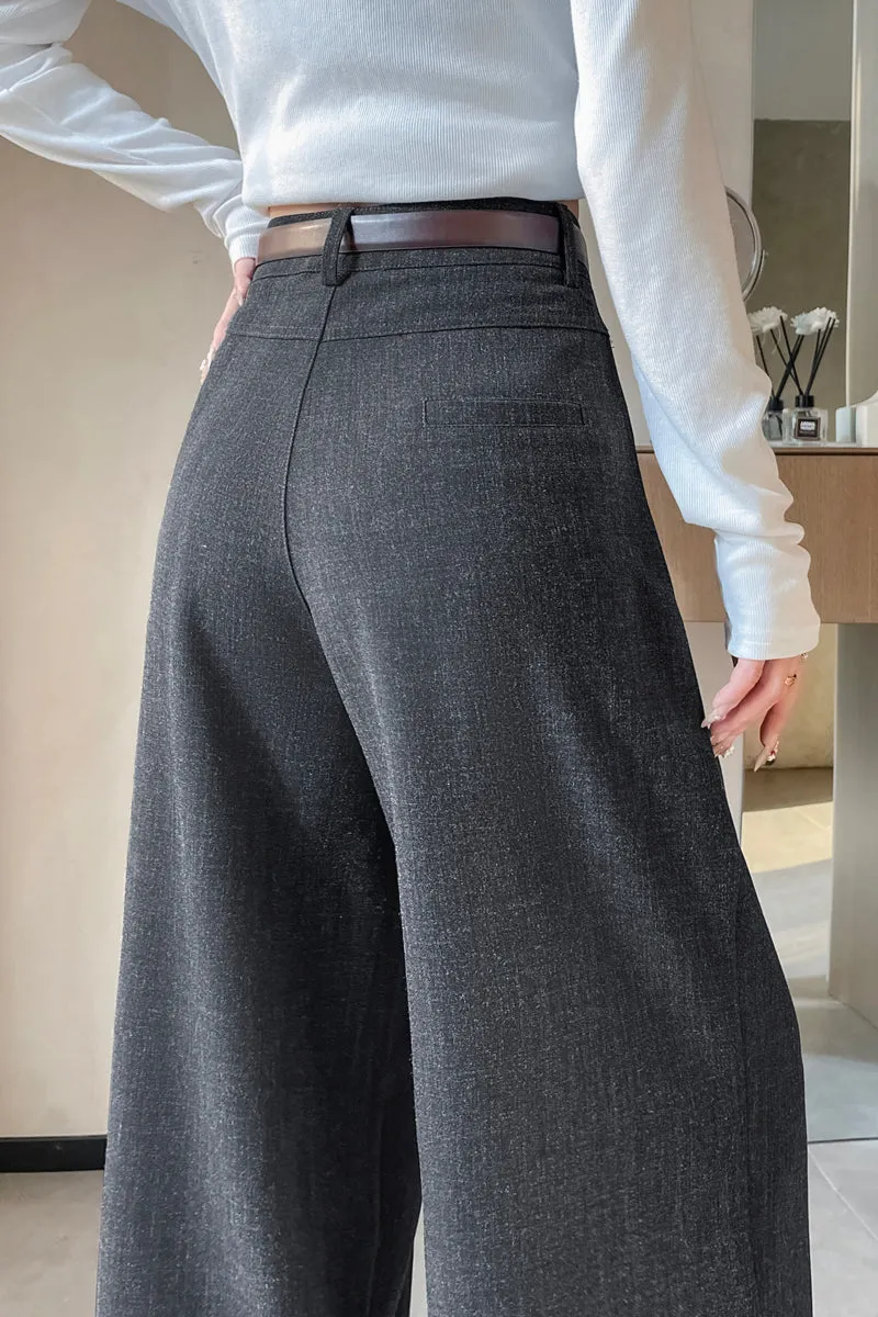 Women's Solid Wide-Leg Pleated Trousers for a Chic Look