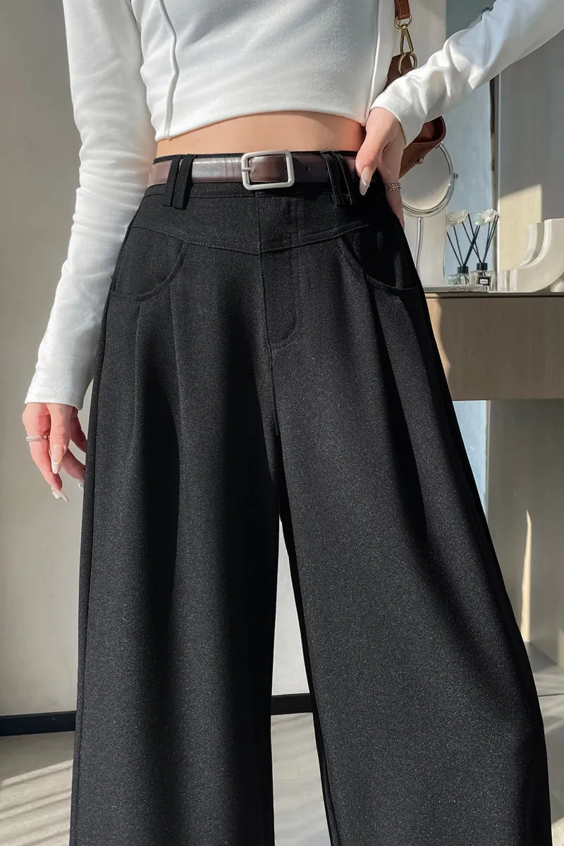 Women's Solid Wide-Leg Pleated Trousers for a Chic Look