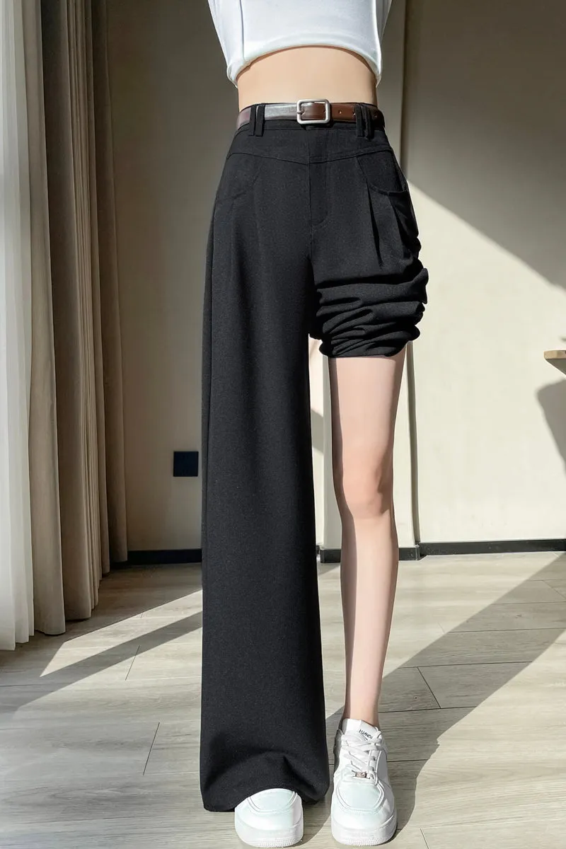 Women's Solid Wide-Leg Pleated Trousers for a Chic Look