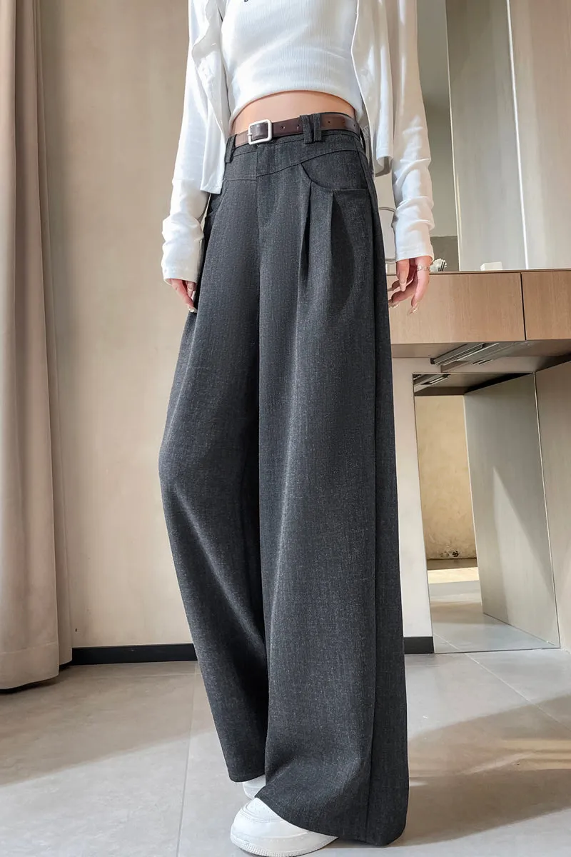Women's Solid Wide-Leg Pleated Trousers for a Chic Look