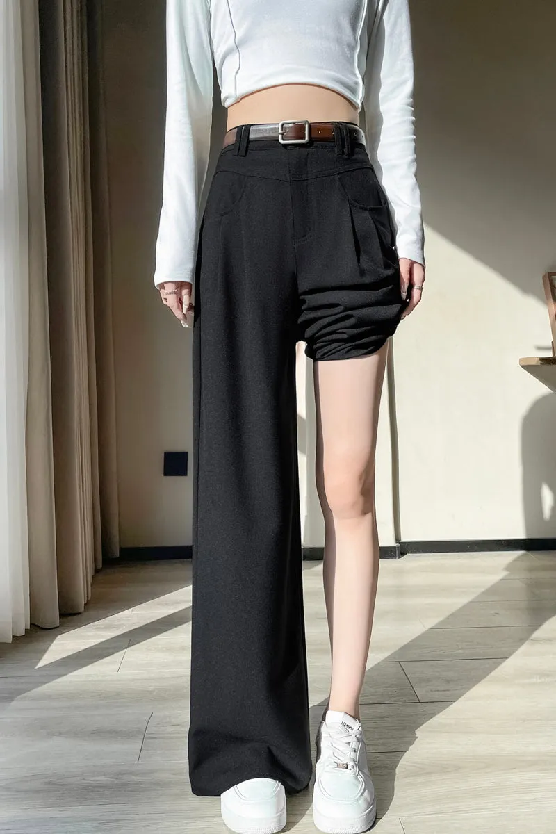 Women's Solid Wide-Leg Pleated Trousers for a Chic Look
