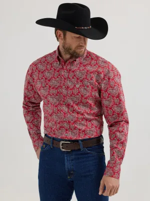 Wrangler Men's George Strait Collection Long Sleeve Red Paisley Shirt