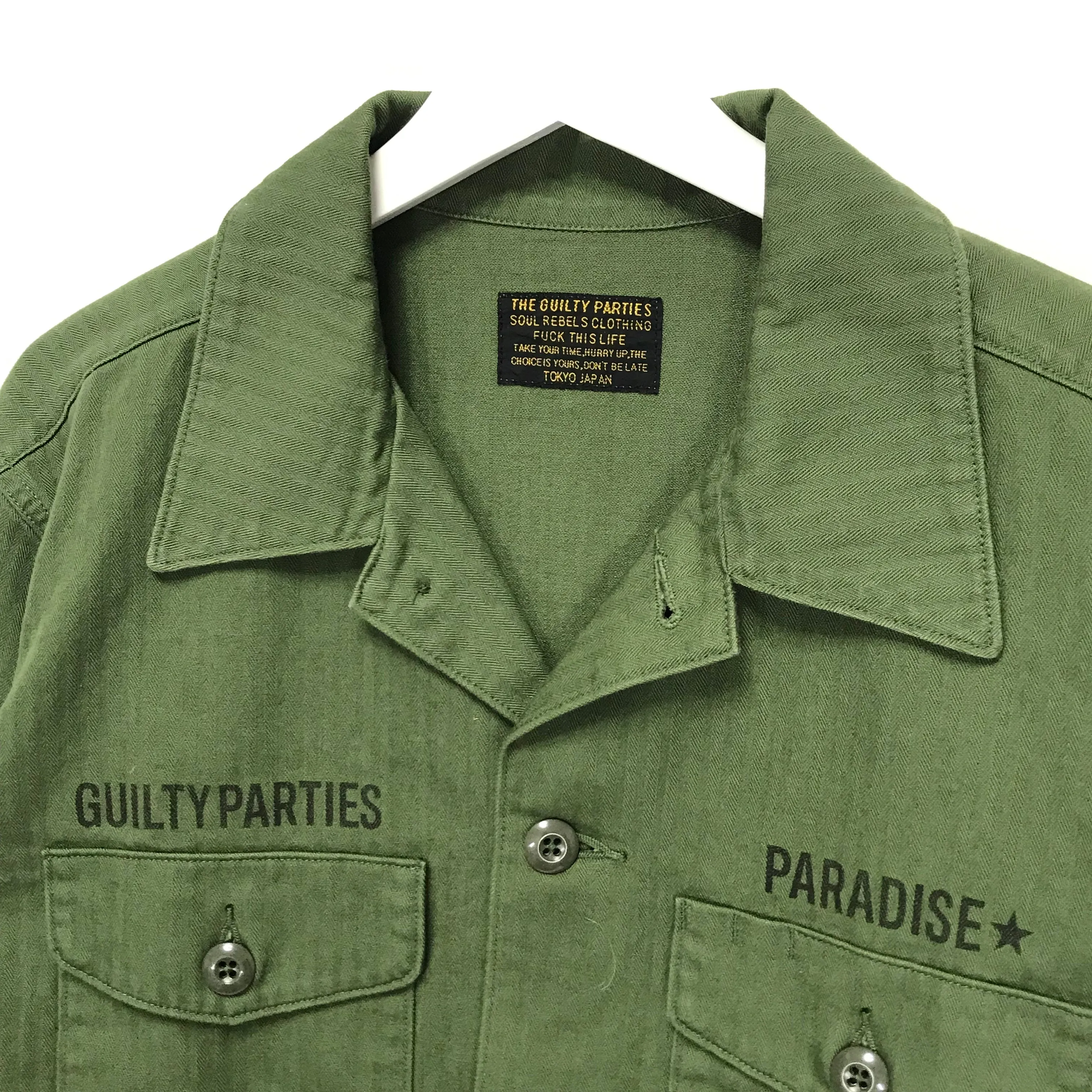 [XL]  Wacko Maria Guilty Parties Paradise Herringbone Cotton BDU Shirt