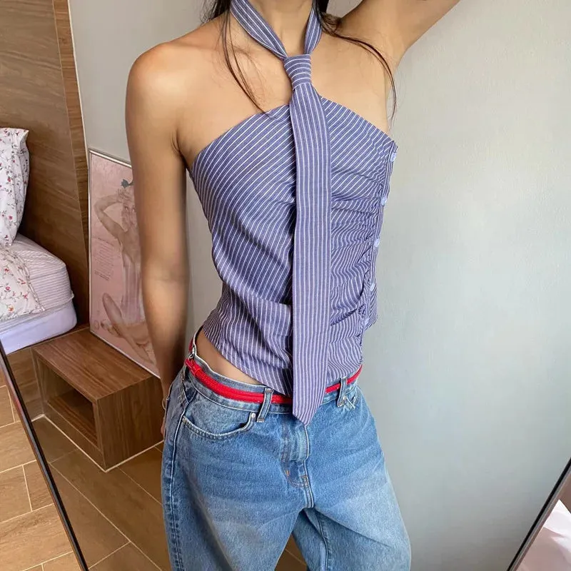 Y2K Button-Up Necktie Top