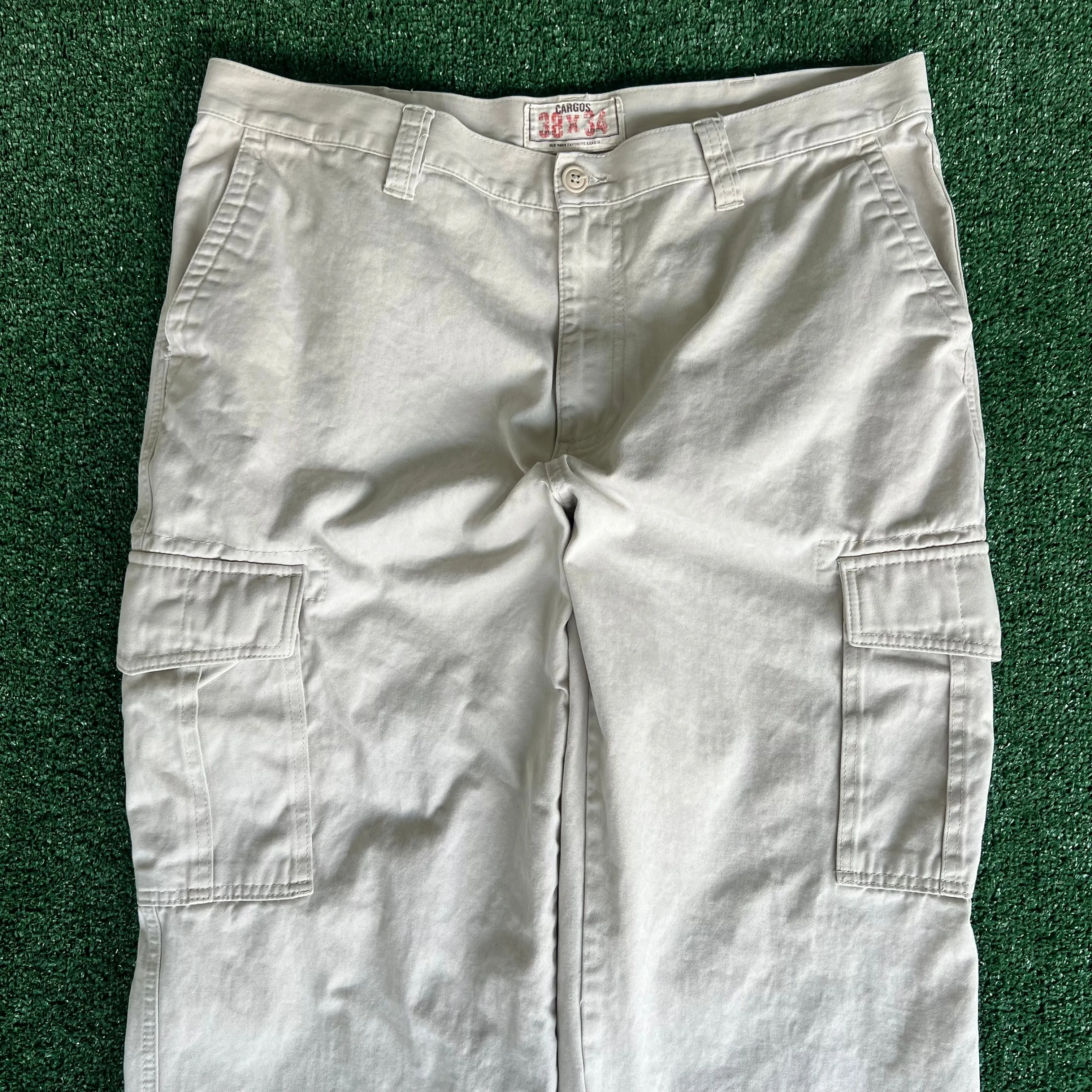 Y2K Old Navy Light Khaki Cargo Wide-Leg Baggy Pants - 39x31.5" 21" Opening